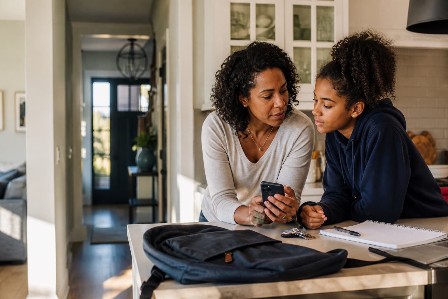 A mother and daughter sharing a quiet moment at home